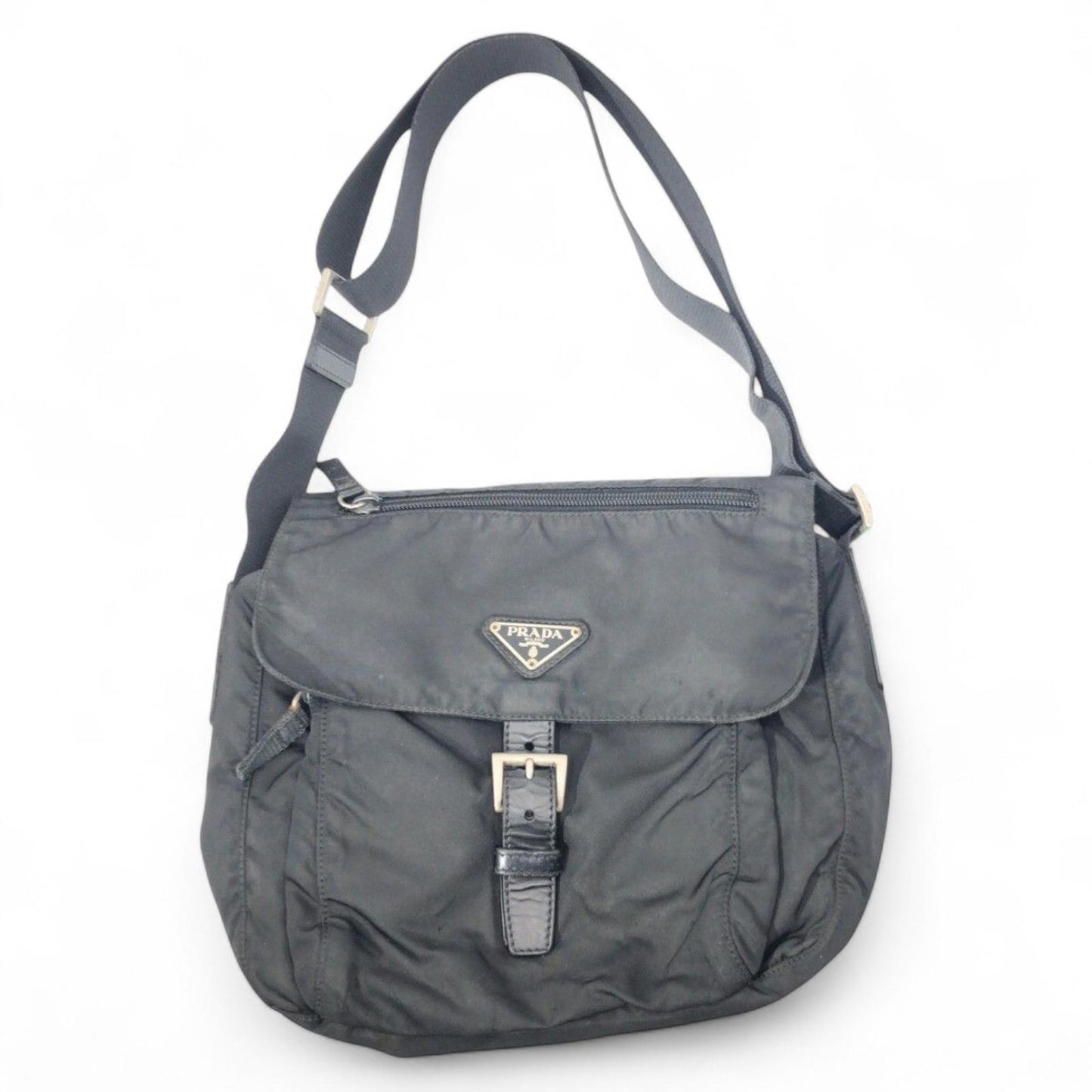 Prada - Black Nylon Shoulder Bag Buckle Detail