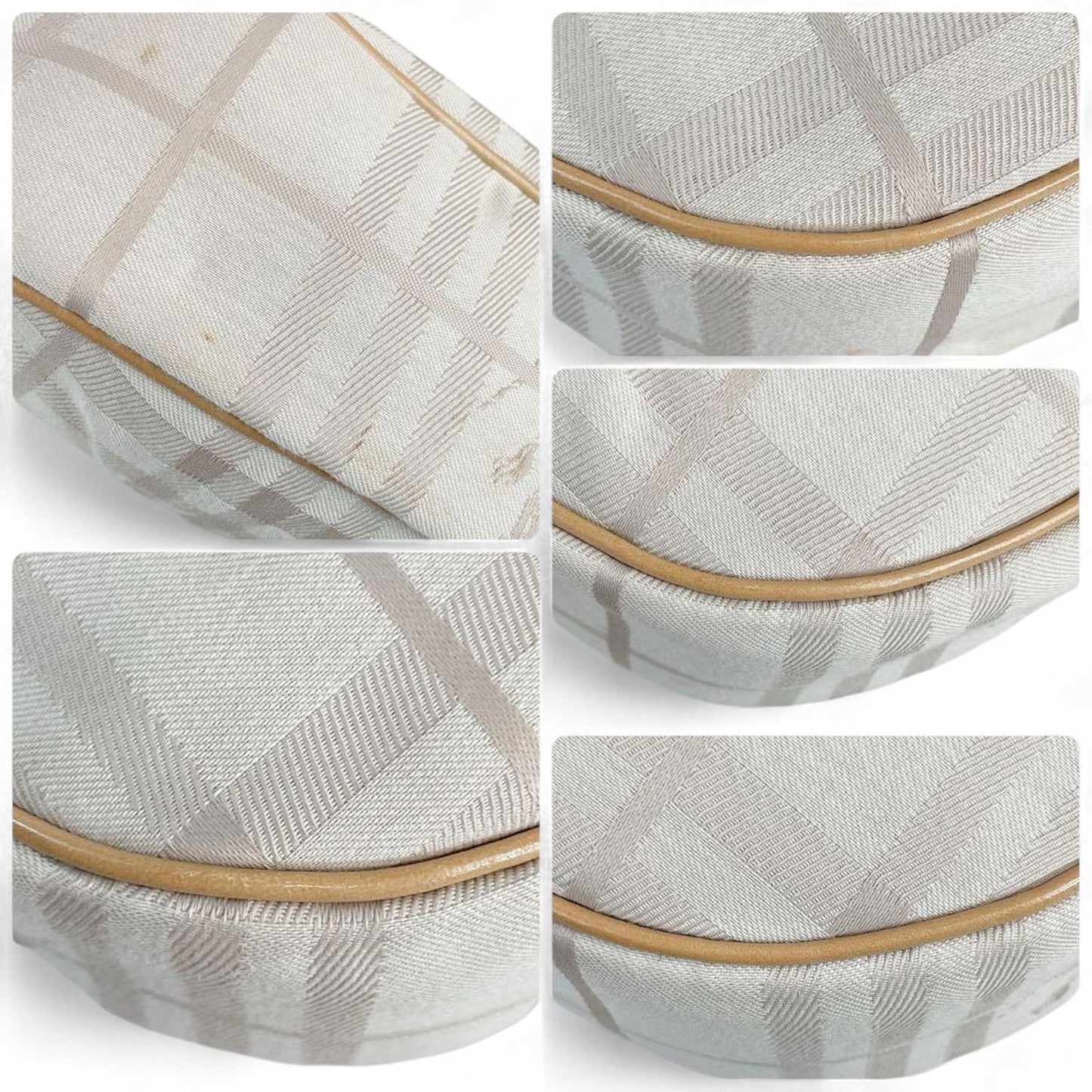 Burberry - Beige Checkered Shoulder Bag with Leather Trim