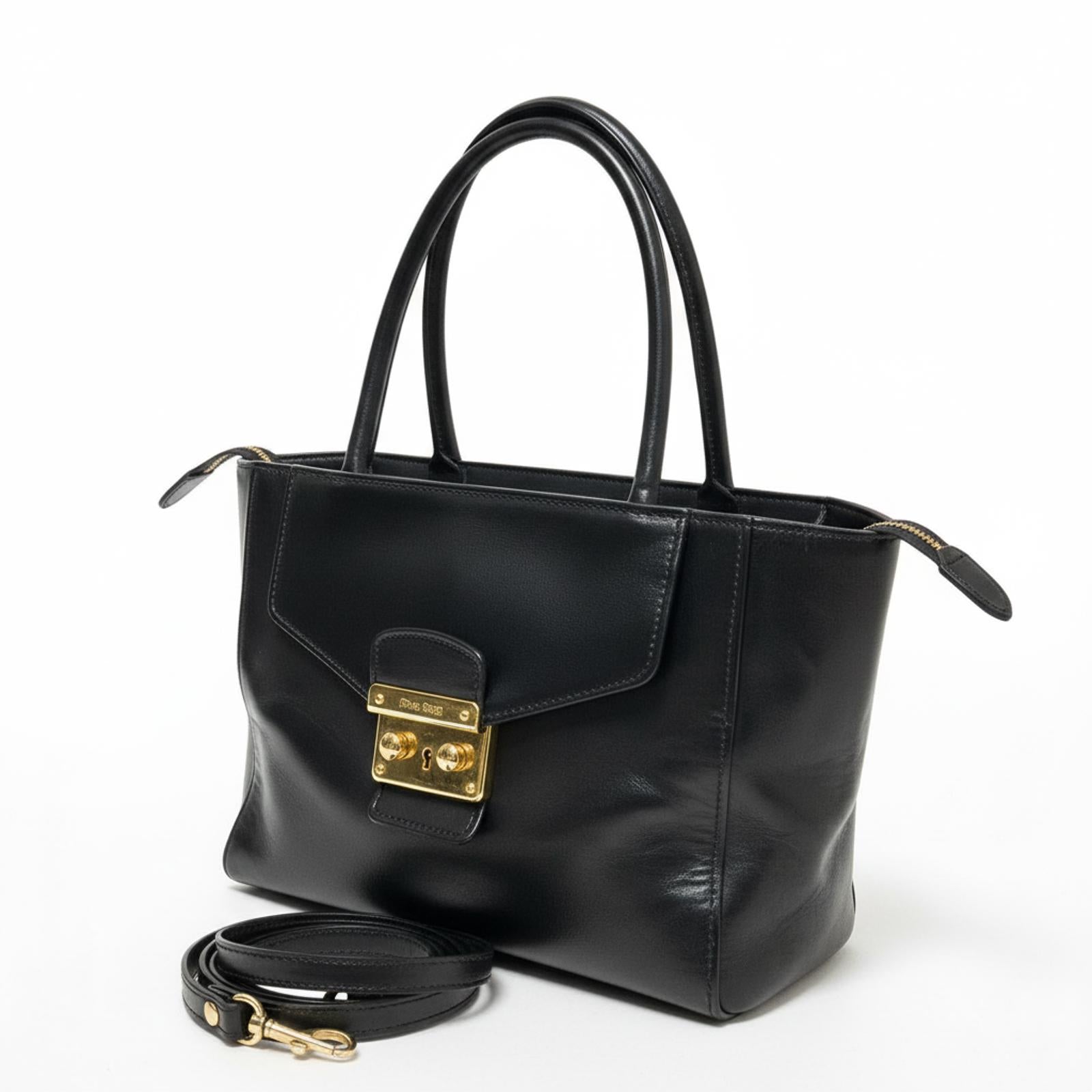 Miu Miu - Black Leather Satchel Bag Gold Hardware