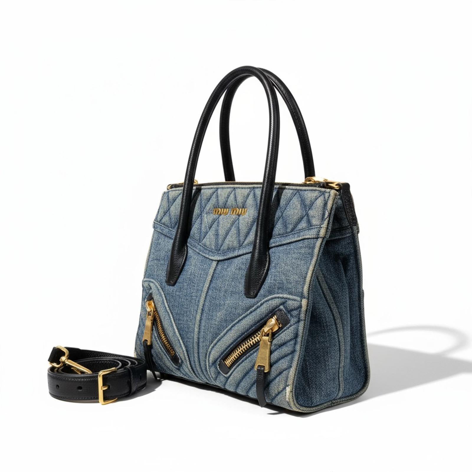 Miu Miu - Denim Quilted Handbag Black Leather