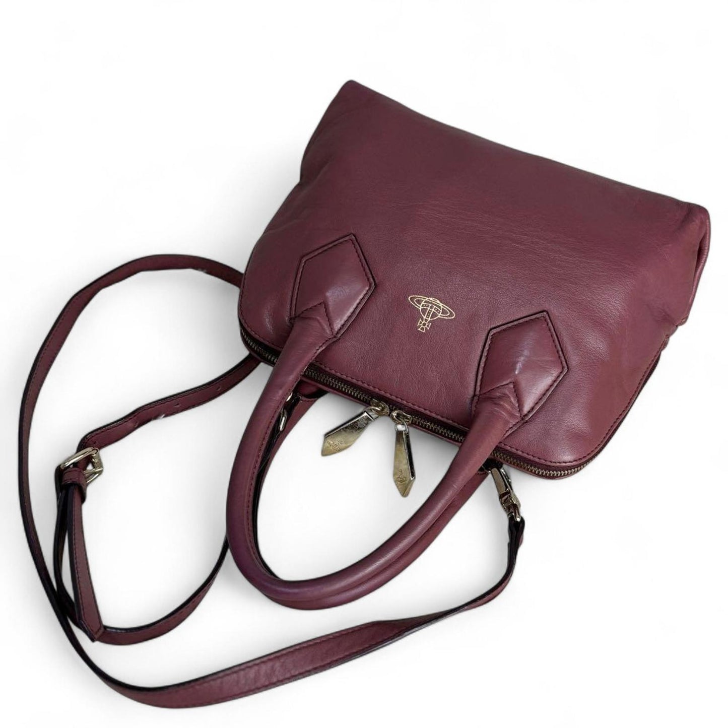 Vivienne Westwood - Burgundy Leather Handbag with Dual Top-3