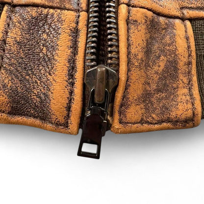 Avirex - Vintage Style Brown Leather Bomber Jacket with PTC