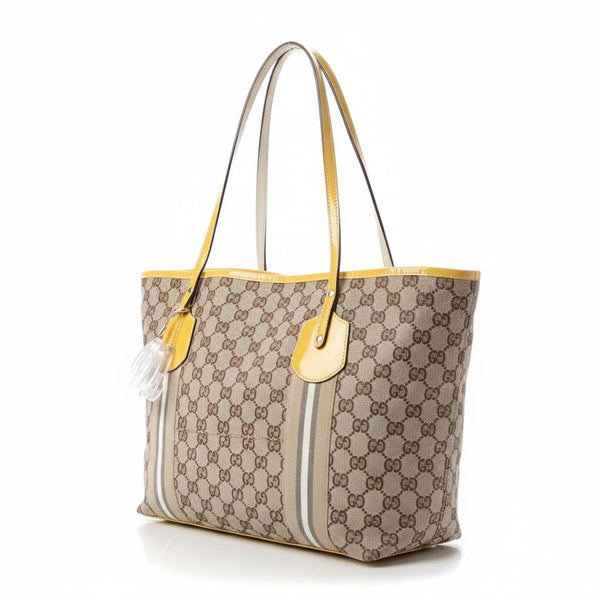 Gucci - Beige  Yellow GG Supreme Canvas Tote Bag