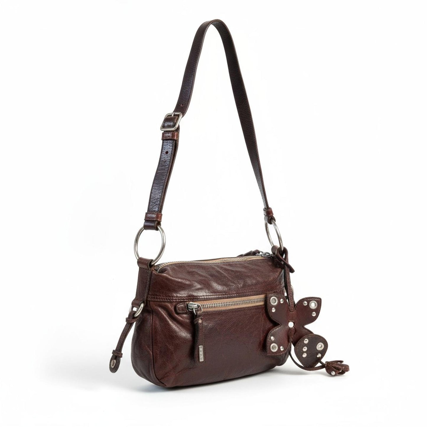 Miu Miu- Brown Leather Women's Shoulder Bag with Butterfly-