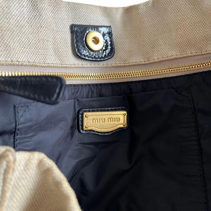 Miu Miu - Canvas Tote Bag Black Leather Handles