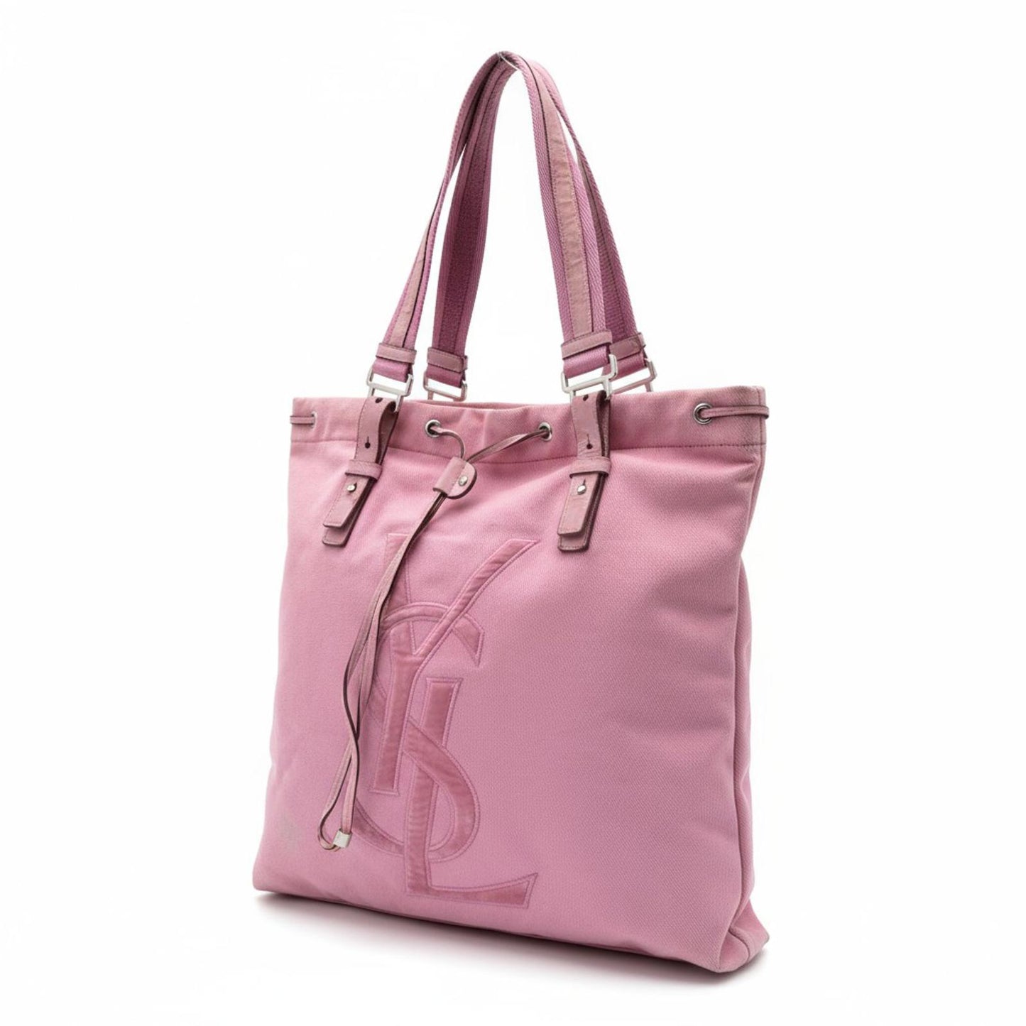Saint Laurent - Pink Canvas Tote Bag Leather Trim