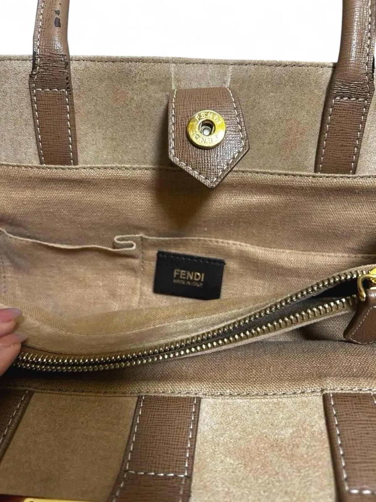 Fendi - Beige and Brown Structured Canvas Tote Bag