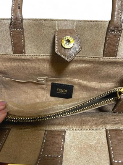 Fendi - Beige and Brown Structured Canvas Tote Bag
