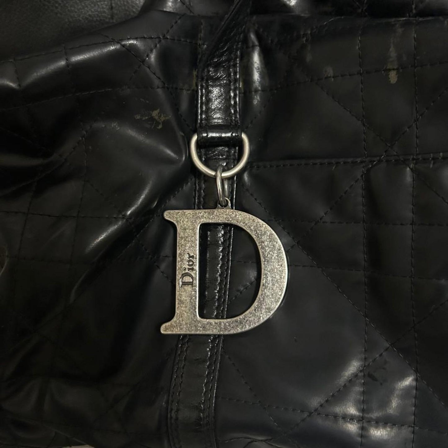 Dior - Black Quilted Leather Handbag Silver 'D' Charm