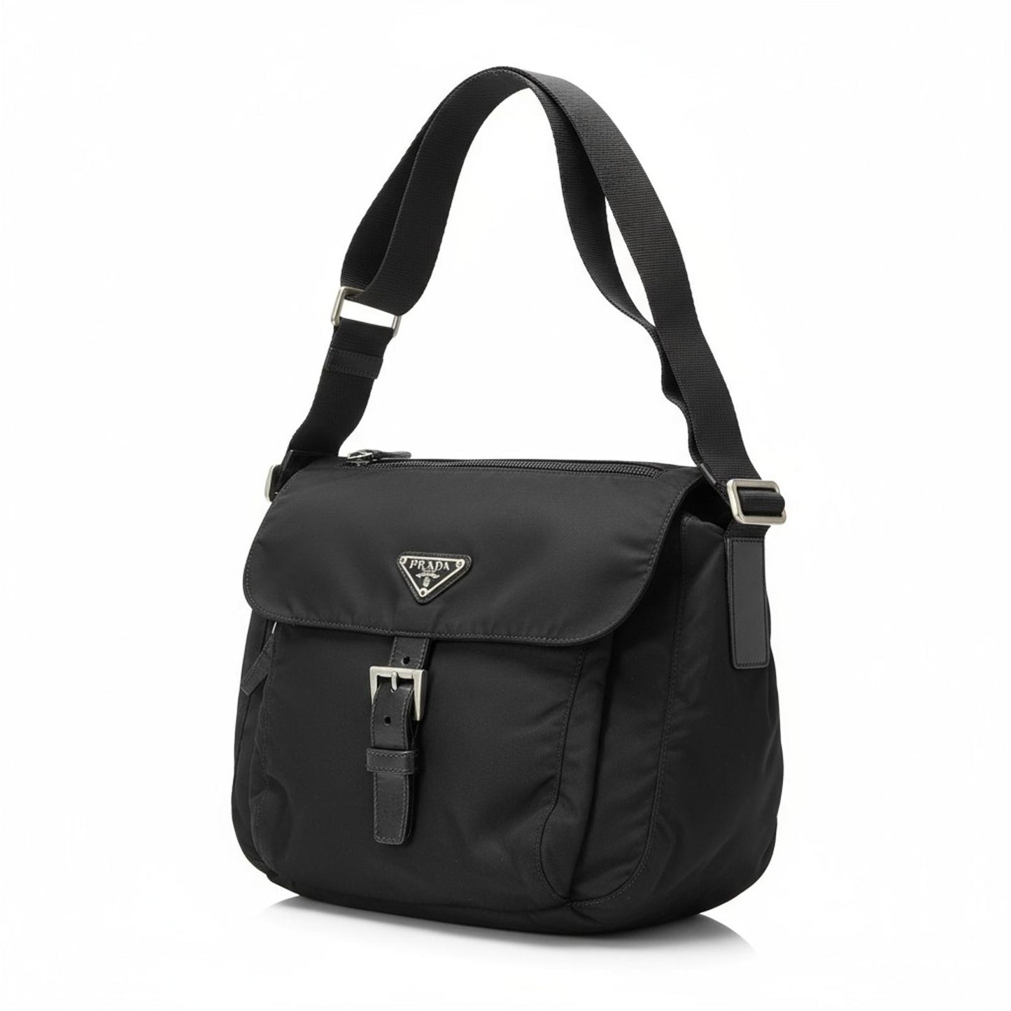 Prada - Black Nylon Shoulder Bag Buckle Detail