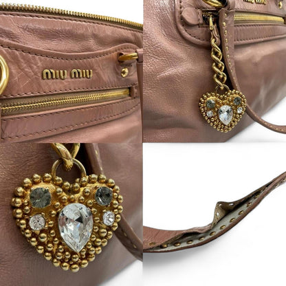 Miu Miu - Pink Leather Shoulder Bag Gold Heart Charm