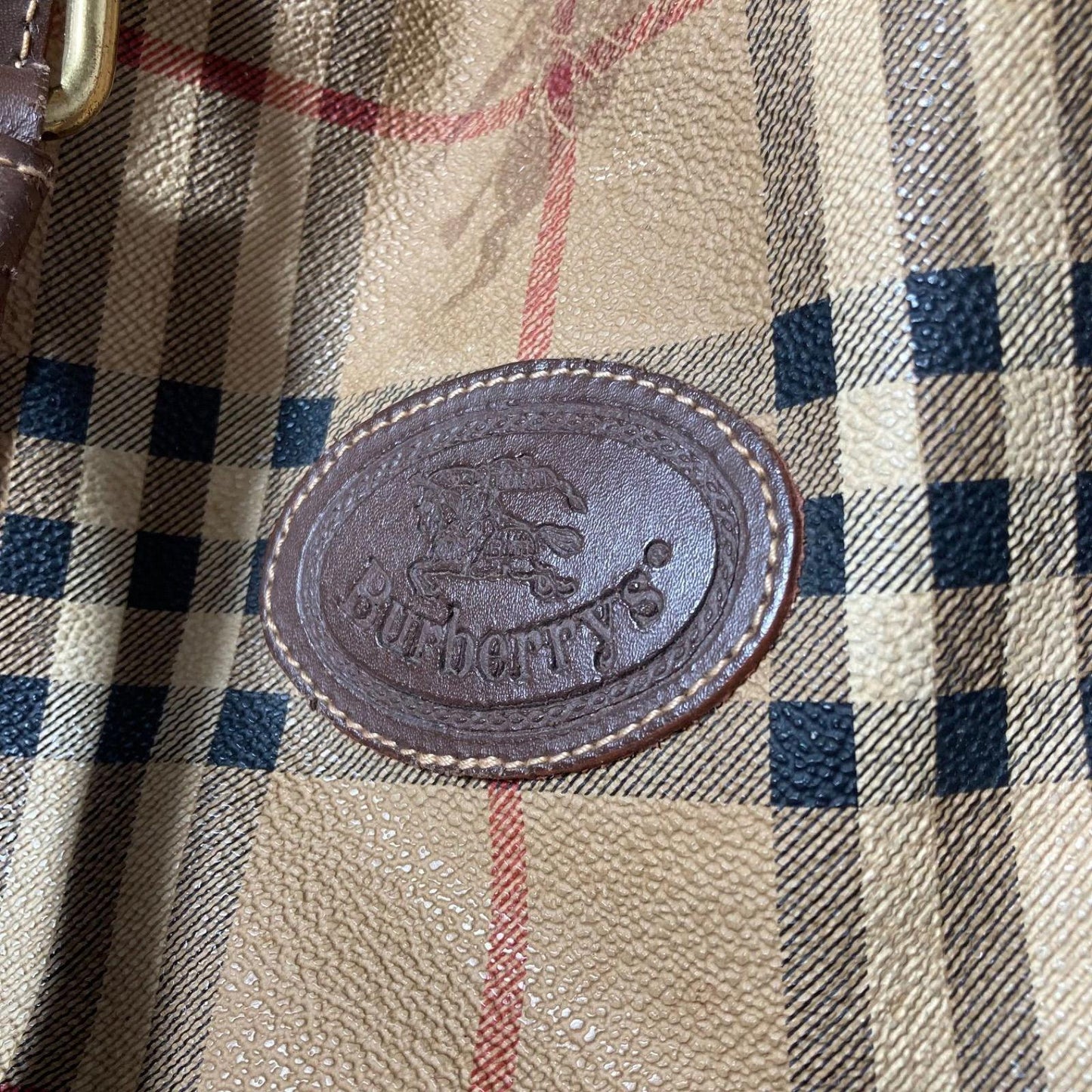 Burberry - Vintage Checkered Travel Bag with Brown Leather