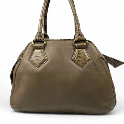Vivienne Westwood - Taupe Leather Handbag with Crocodile Pattern Accen