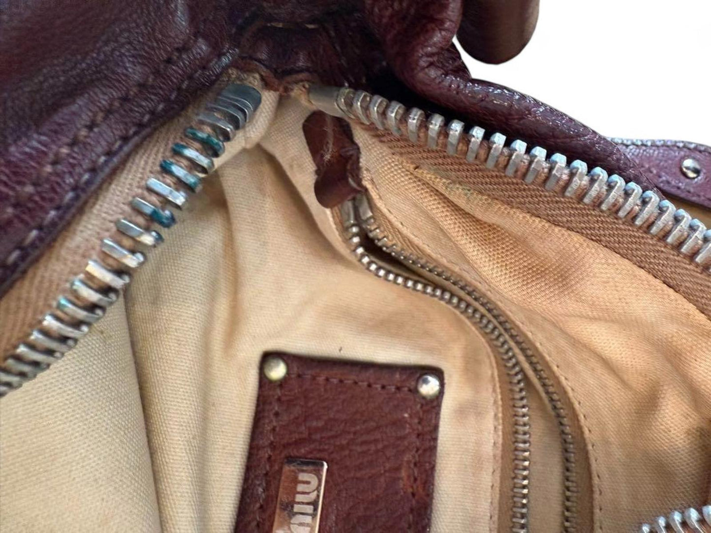 Miu Miu- Brown Leather Women's Shoulder Bag with Butterfly-