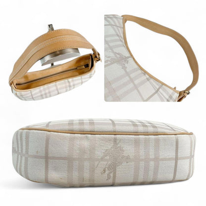 Burberry - Beige Checkered Shoulder Bag with Leather Trim