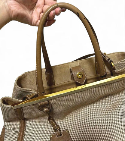 Fendi - Beige and Brown Structured Canvas Tote Bag