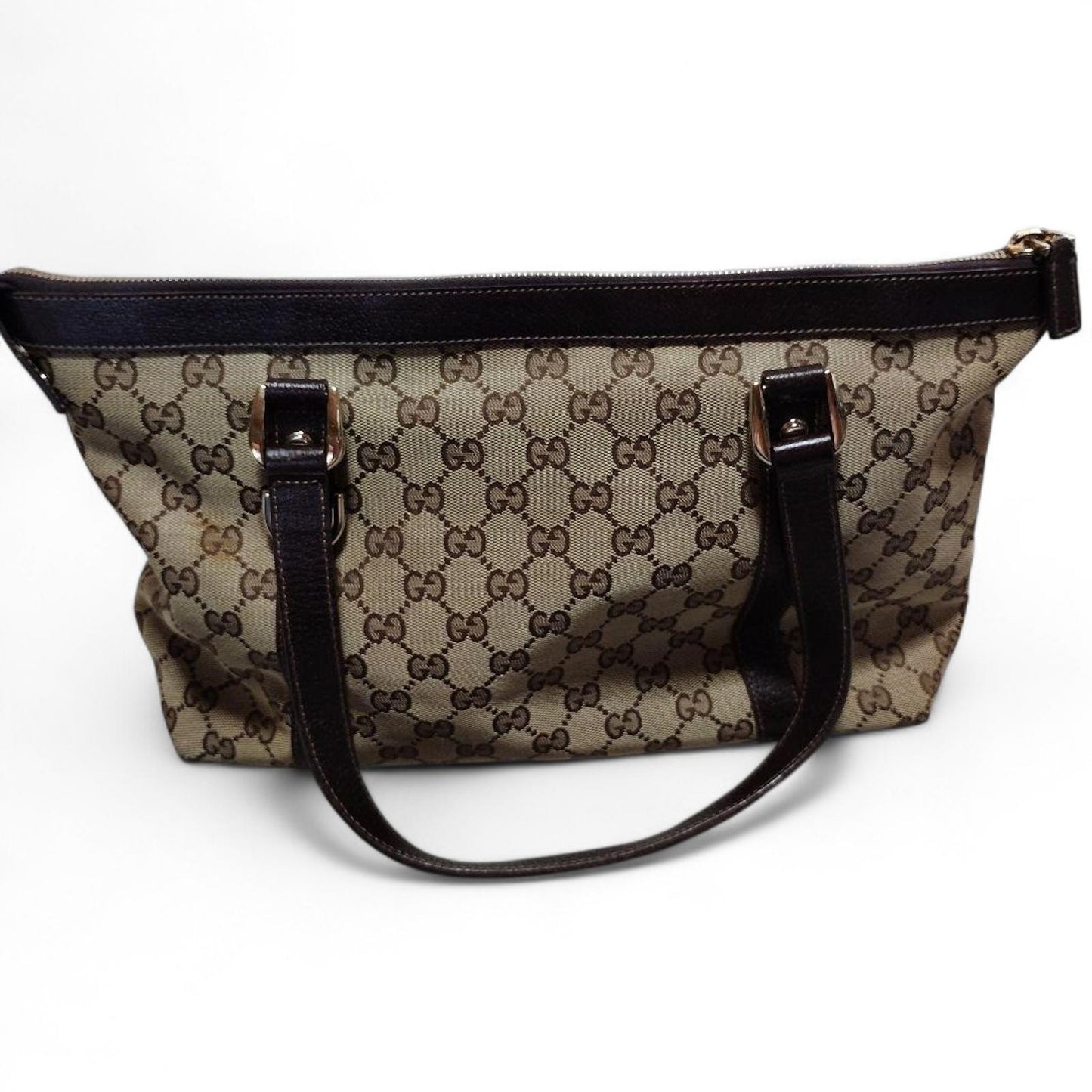 Gucci - Monogram Canvas Handbag Leather Trim