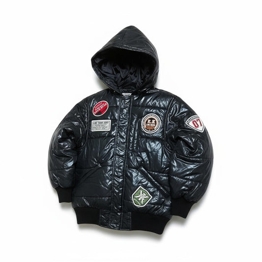 Kuwa - Black Hooded Puffer Jacket Patches