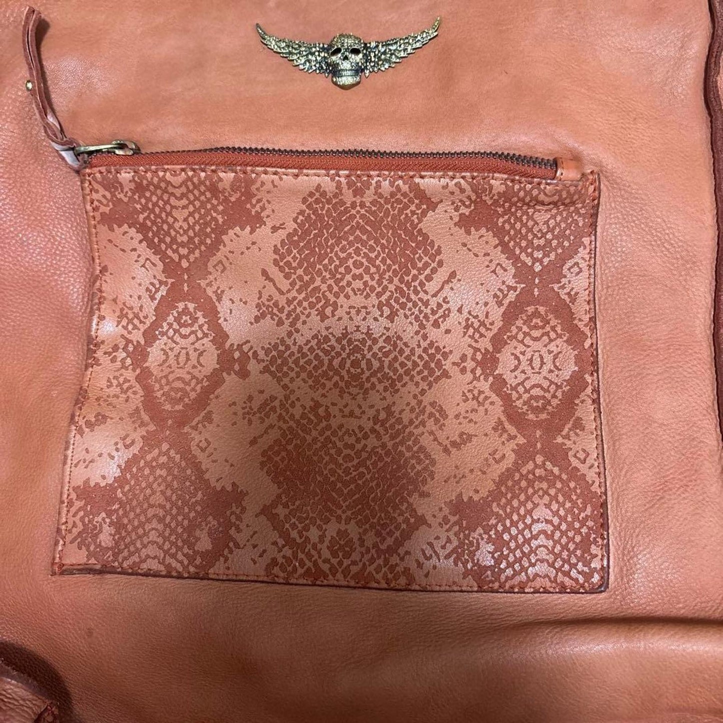 Zadig & Voltaire - Women's Pink Leather Tote Bag with Snakeskin Accen