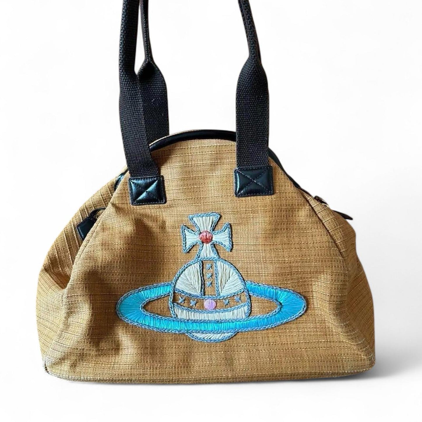 Vivienne Westwood - Embroidered Brown Shoulder Bag with Blue