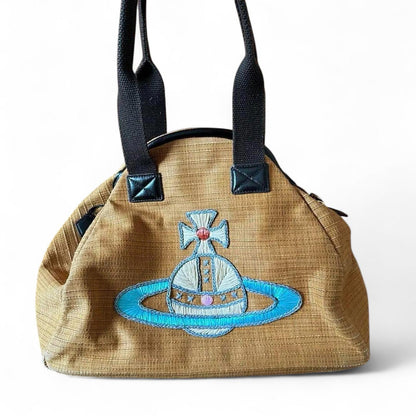 Vivienne Westwood - Embroidered Brown Shoulder Bag with Blue