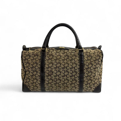 Celine - Vintage Monogram Canvas Handbag with Black Leather