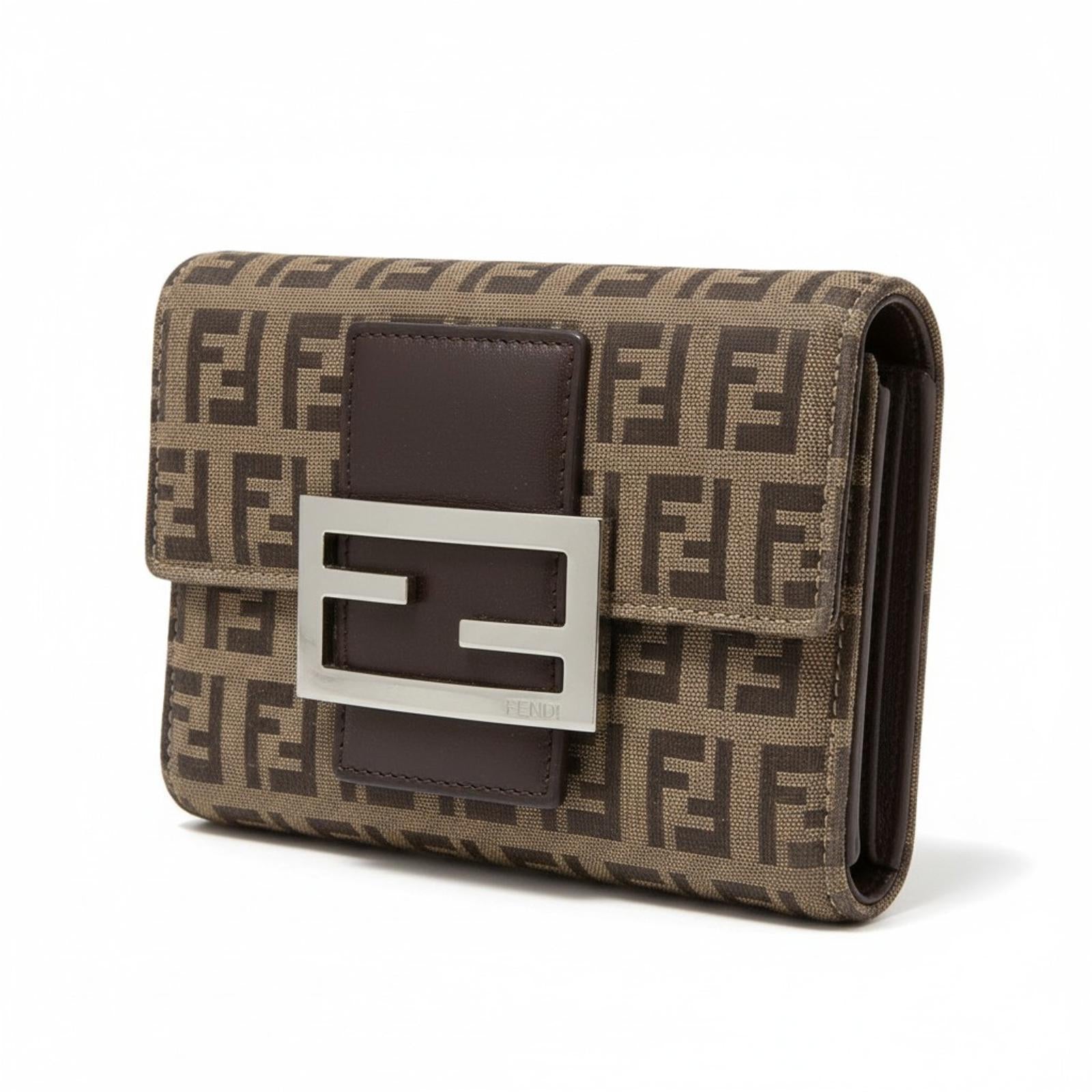 Fendi - Brown Monogram Canvas Wallet Silver Buckle