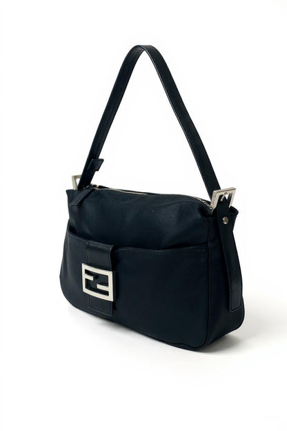 Fendi - Women's Black Shoulder Bag with Silver Buckle