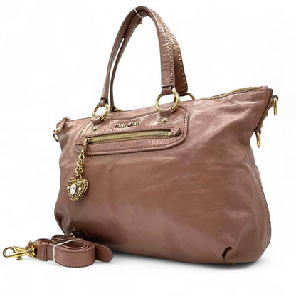 Miu Miu - Pink Leather Shoulder Bag Gold Heart Charm