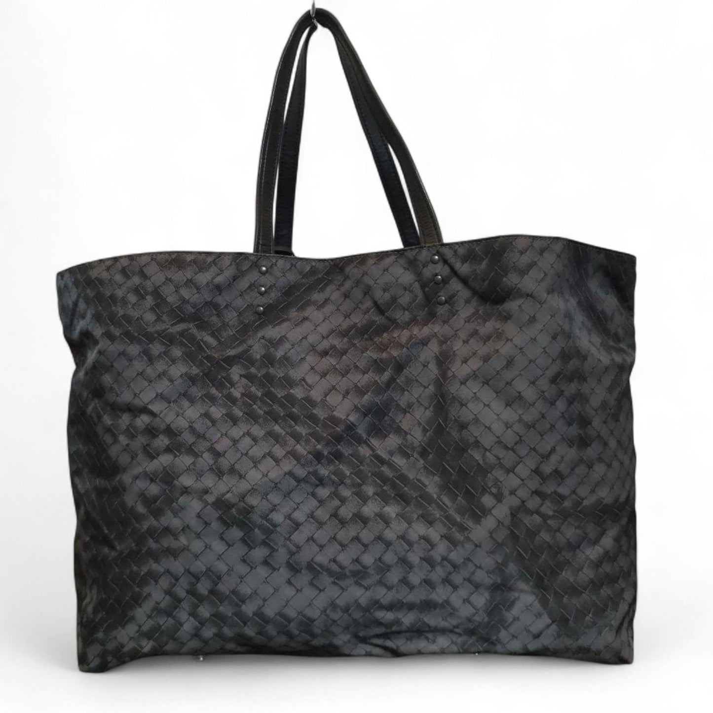 Butterfly Logo Brand - Black Woven Leather Tote Bag