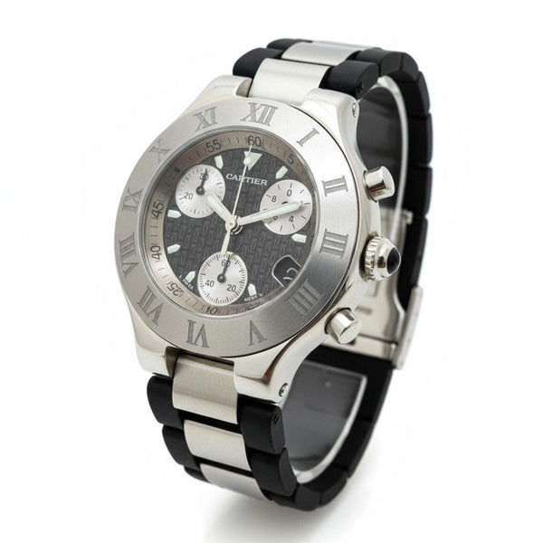 Cartier - Stainless Steel Black Rubber Chronograph Watch