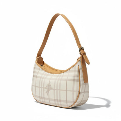 Burberry - Beige Checkered Shoulder Bag with Leather Trim