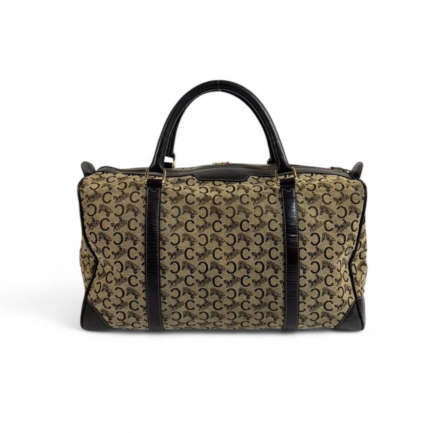 Celine - Vintage Monogram Canvas Handbag with Black Leather