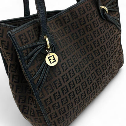 Fendi - Brown FF Logo Canvas Tote Bag