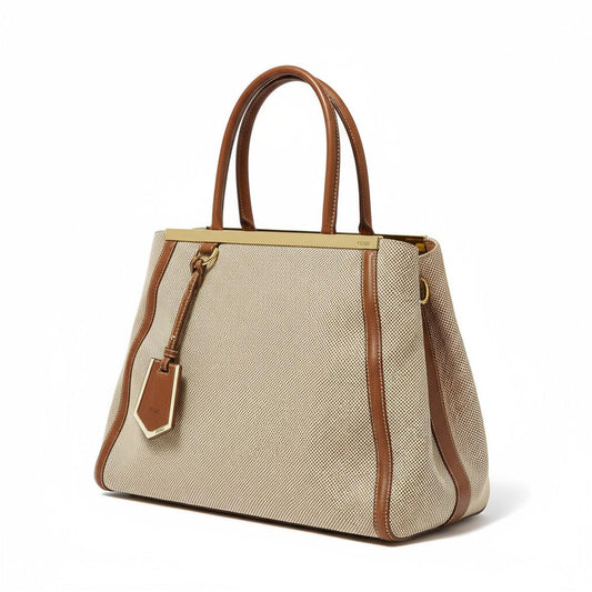 Fendi - Beige and Brown Structured Canvas Tote Bag