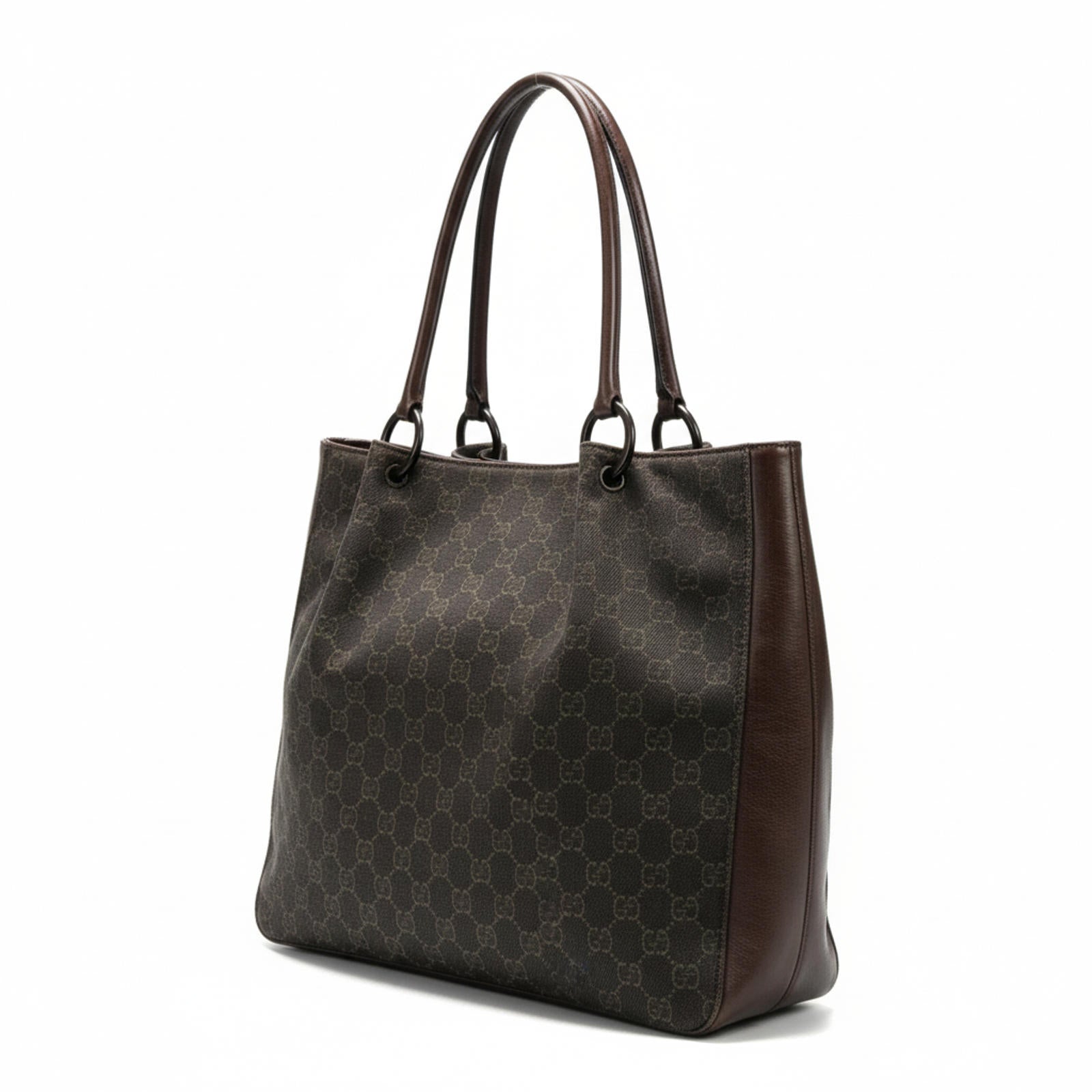 Gucci - Classic GG Canvas Brown Leather Tote Bag