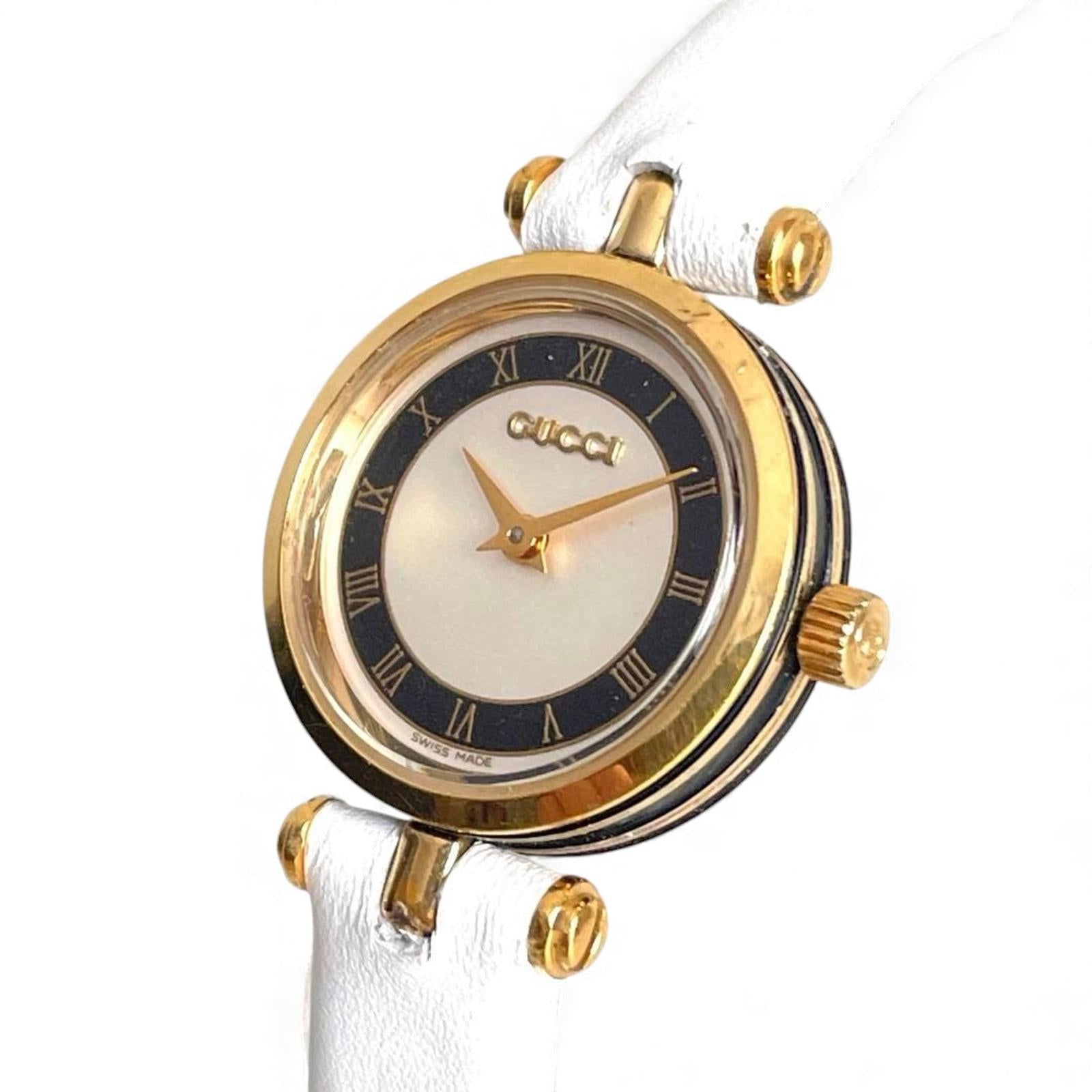 Gucci - Women's Gold and White Leather Wristwatch