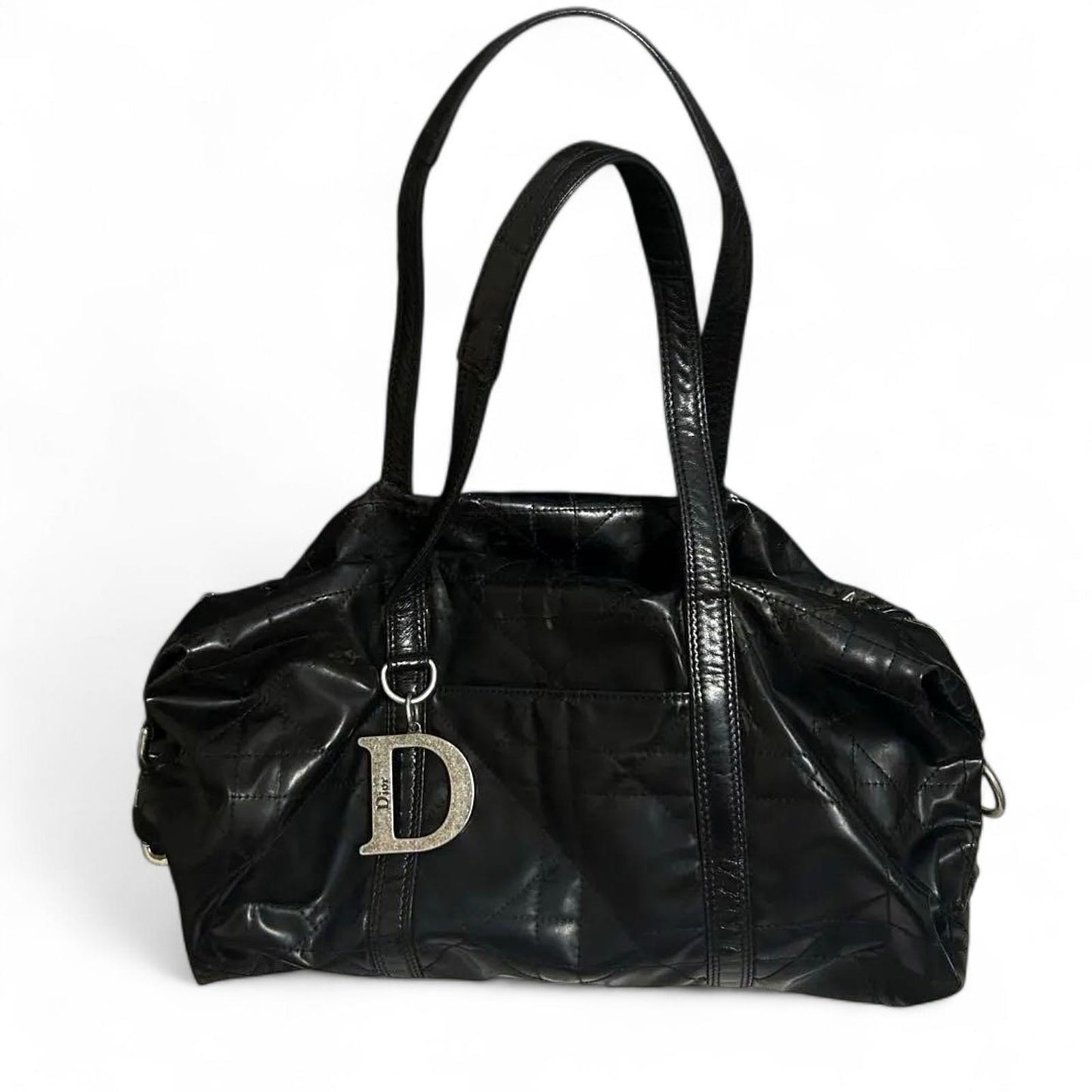 Dior - Black Quilted Leather Handbag Silver 'D' Charm