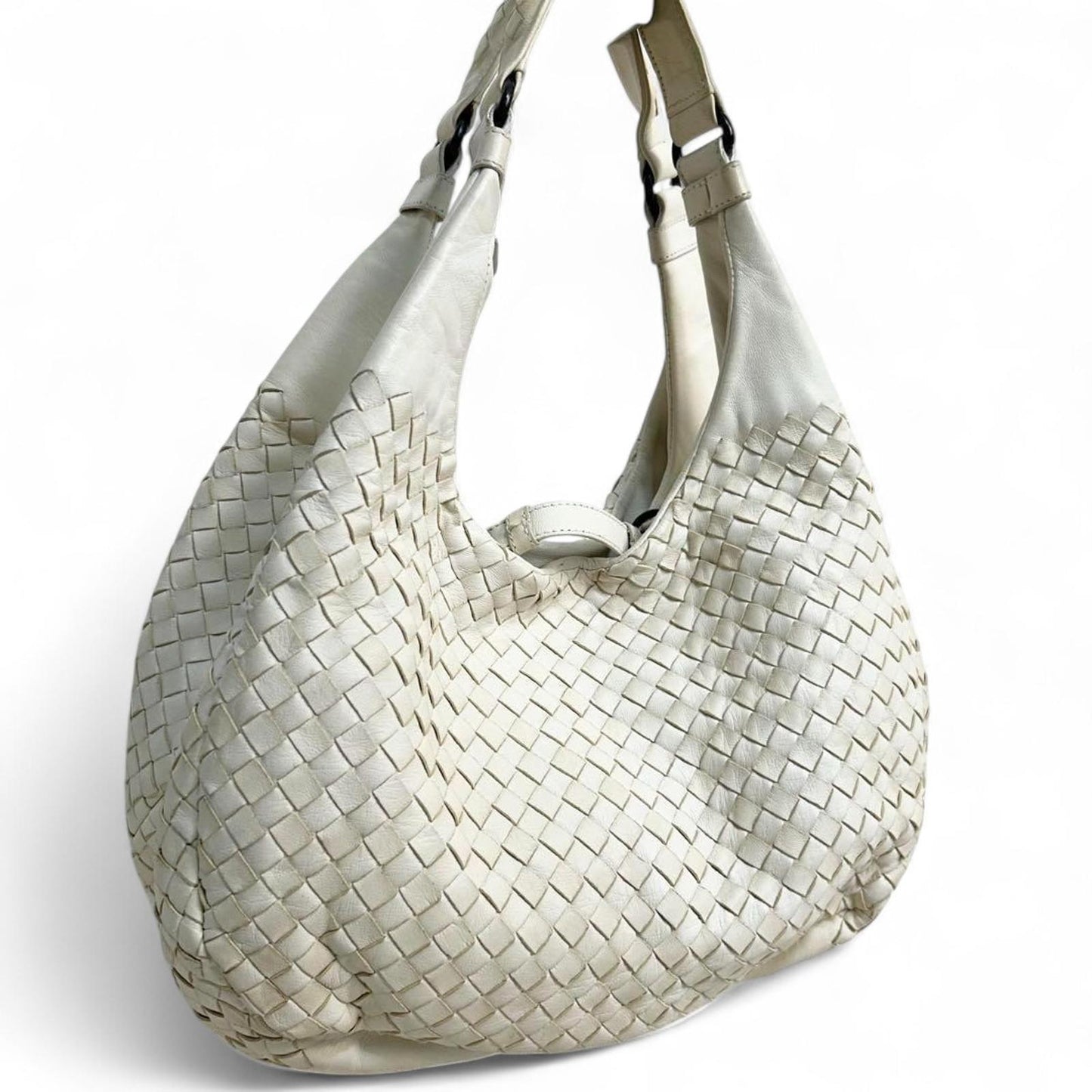 Bottega Veneta - White Woven Leather Shoulder Bag