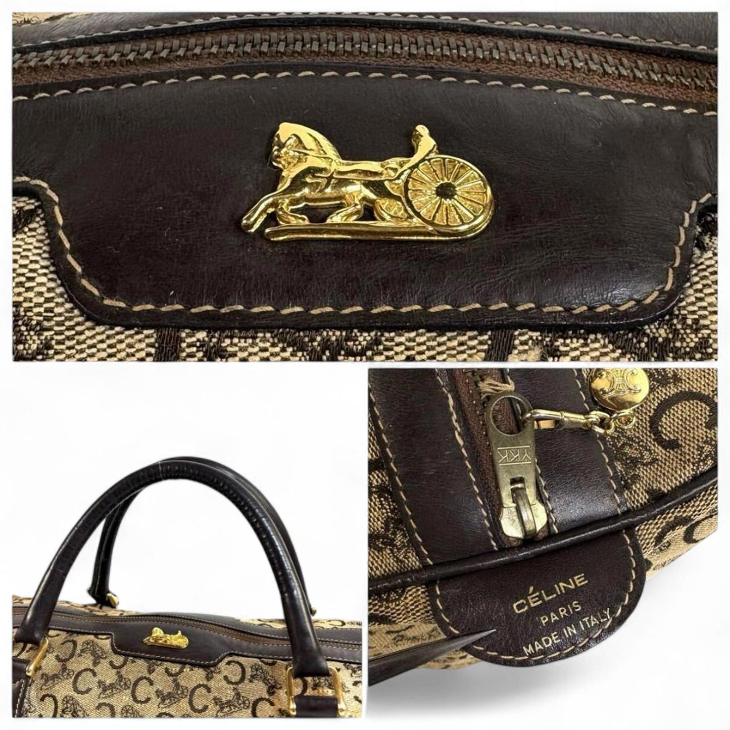 Celine - Vintage Monogram Canvas Handbag with Black Leather