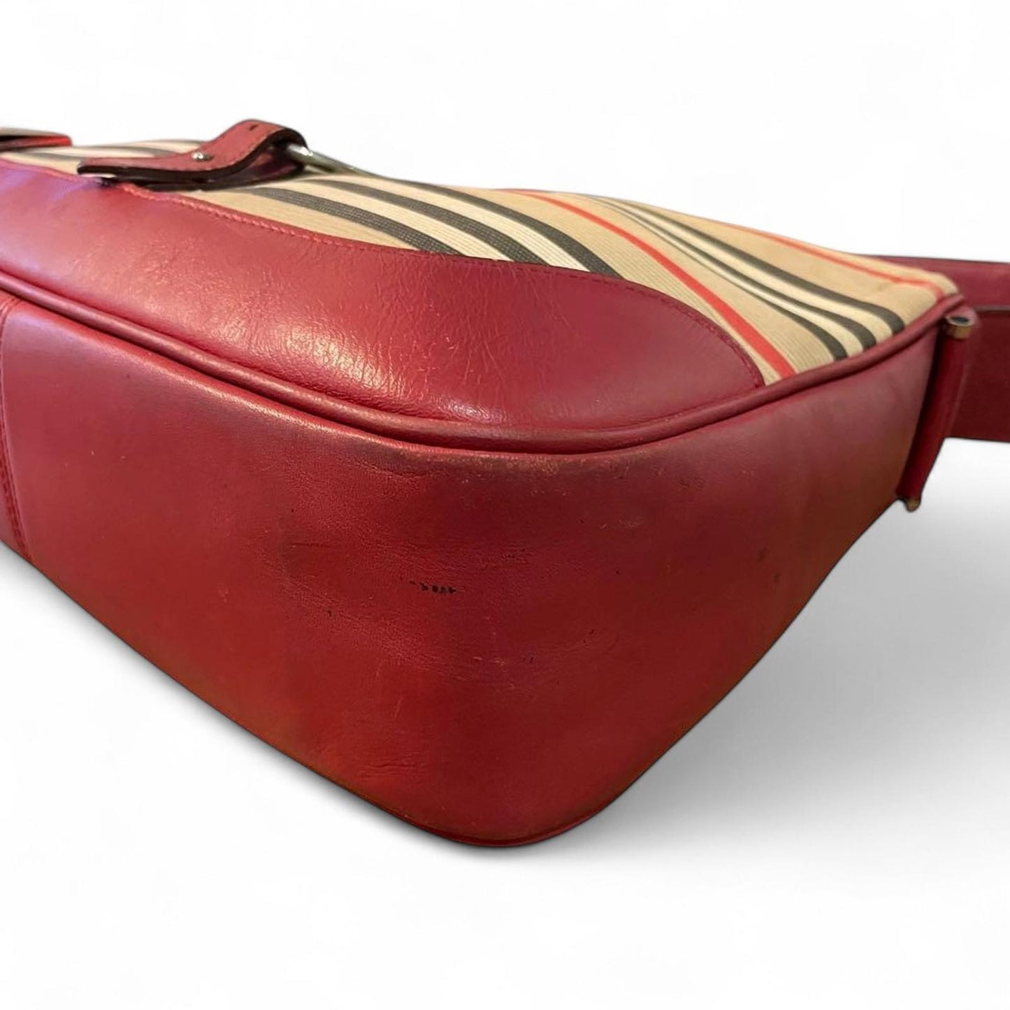 Burberry - Red and Beige Striped Leather Shoulder Bag