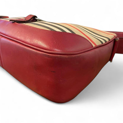Burberry - Red and Beige Striped Leather Shoulder Bag