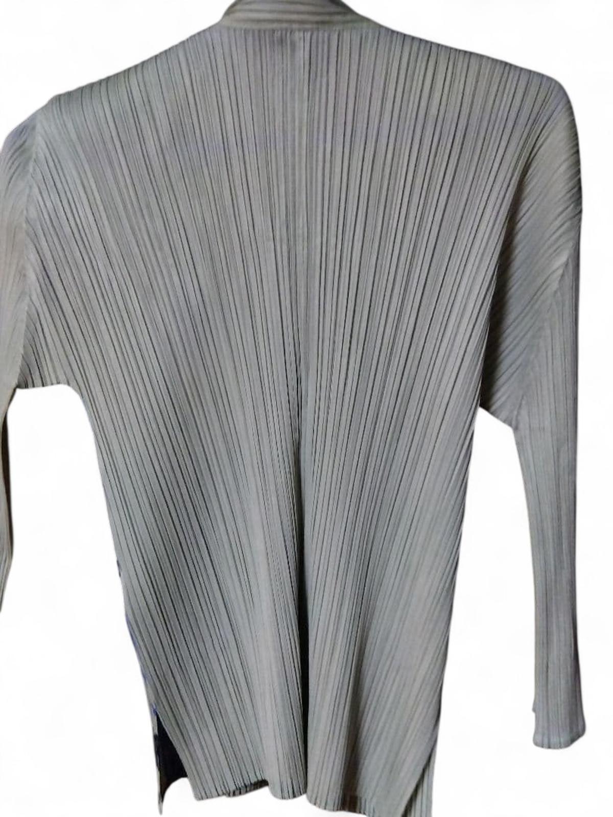 Issey Miyake - Pleats Please Ribbed Blouse Blue Floral Design