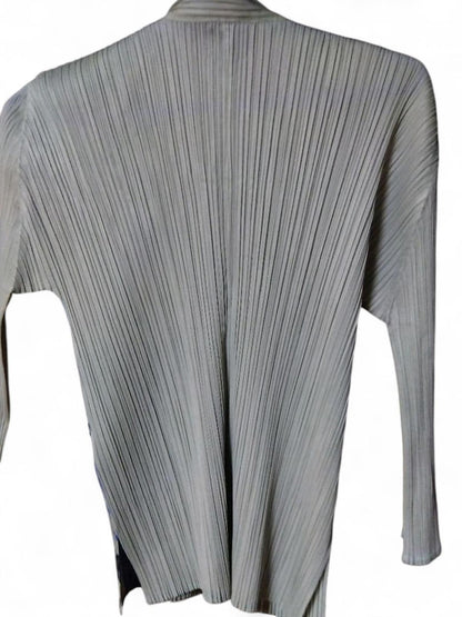 Issey Miyake - Pleats Please Ribbed Blouse Blue Floral Design