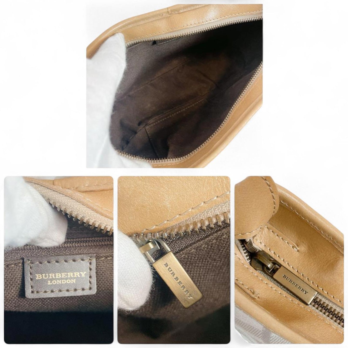 Burberry - Beige Checkered Shoulder Bag with Leather Trim