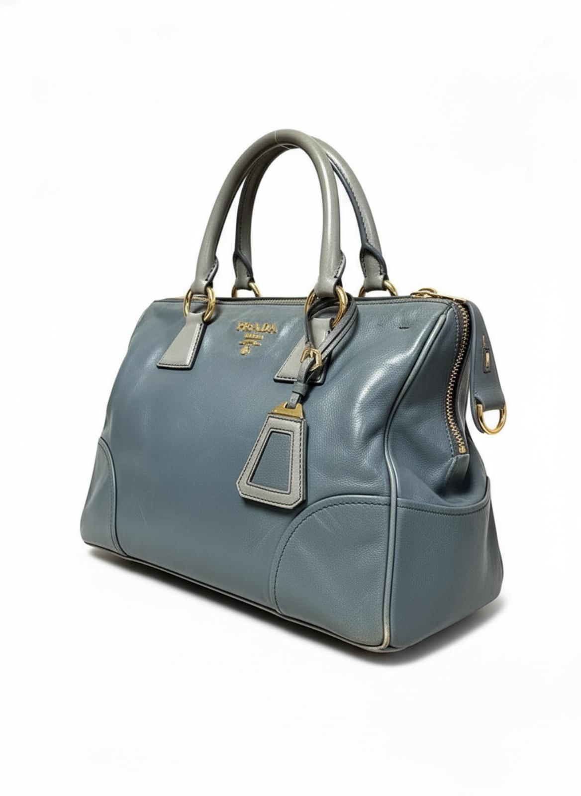 Prada - Blue Leather Handbag Gold Hardware