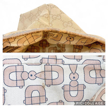 Gucci - Beige Monogram Canvas Handbag with Gold Accents