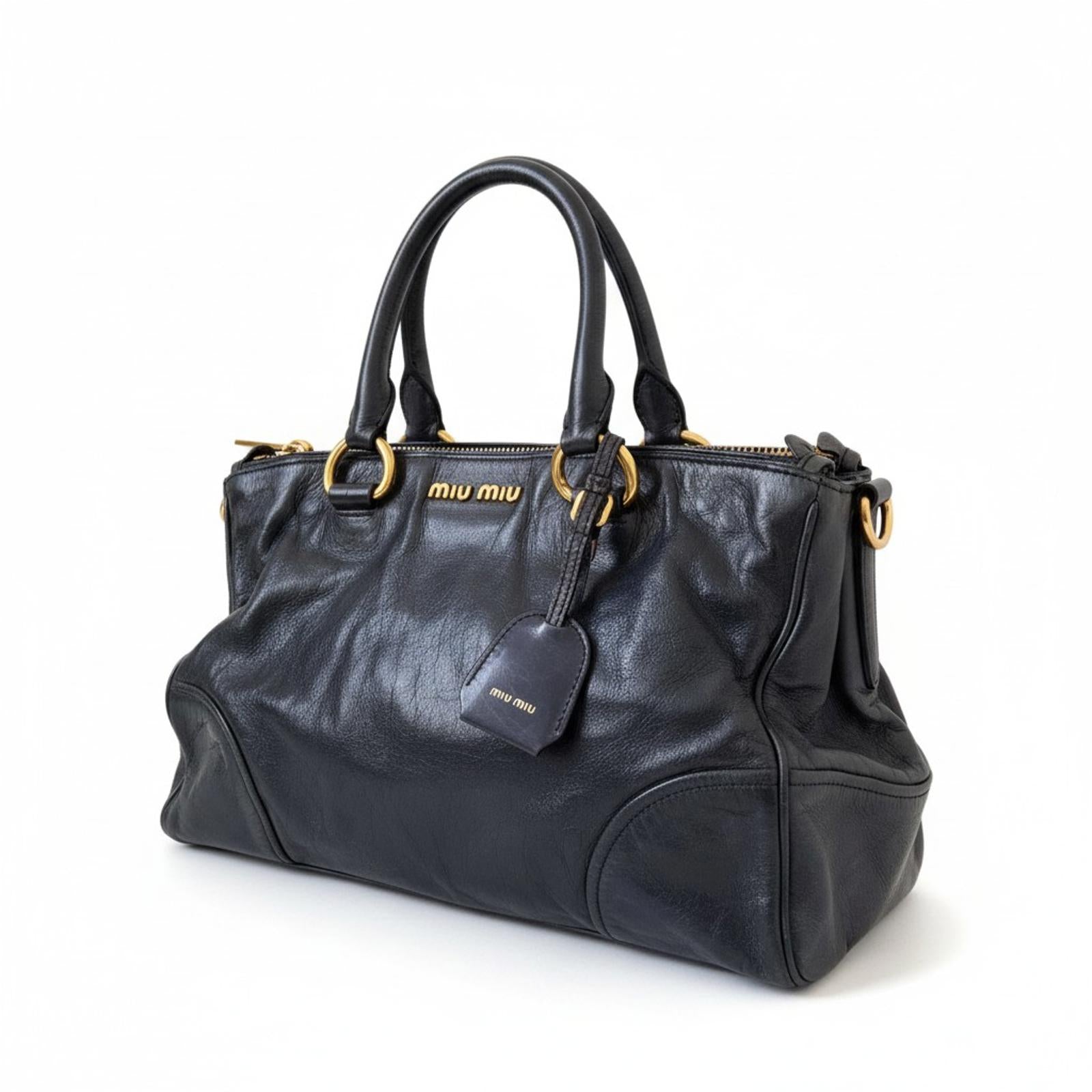 Miu Miu - Black Leather Handbag with Gold Hardware