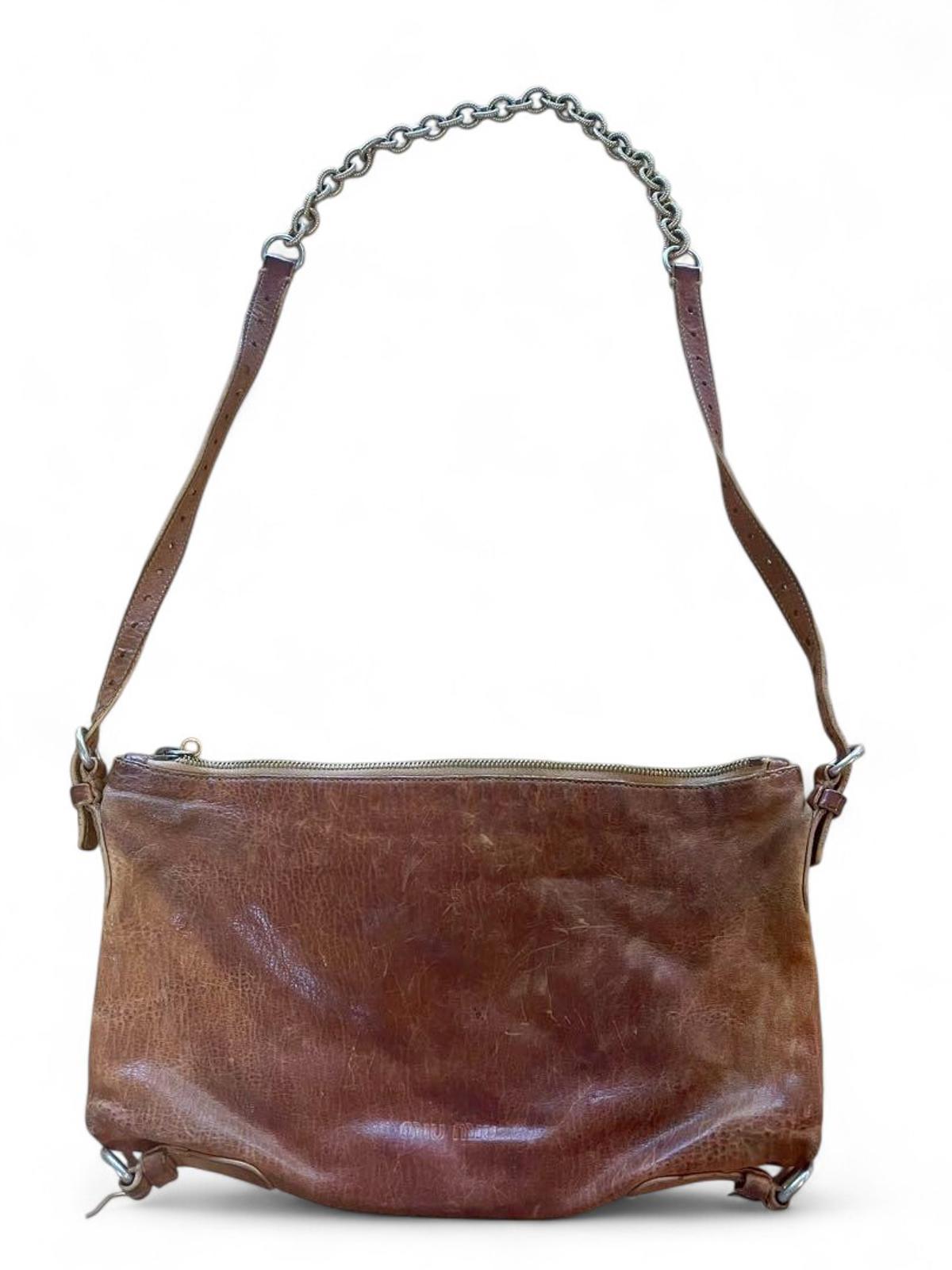 Miu Miu - Brown Leather Shoulder Bag Chain Detail