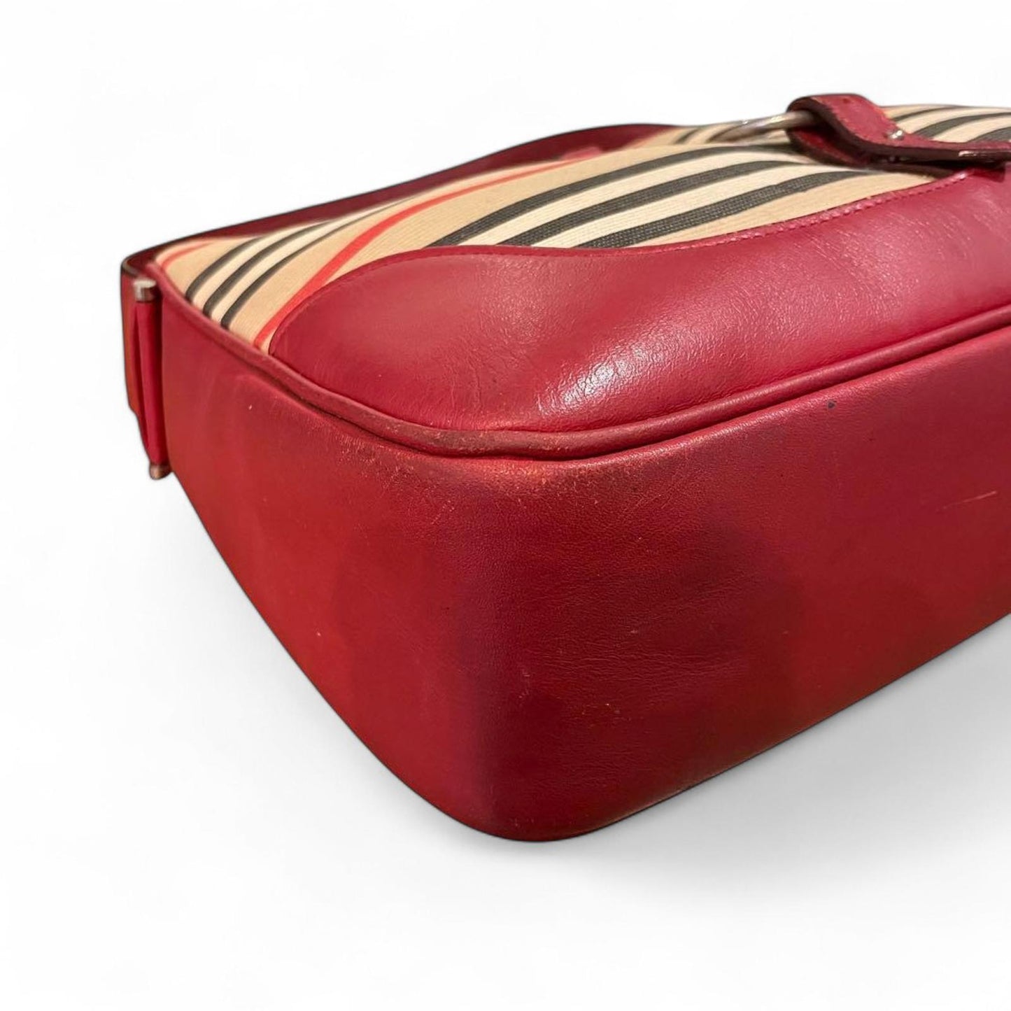 Burberry - Red and Beige Striped Leather Shoulder Bag